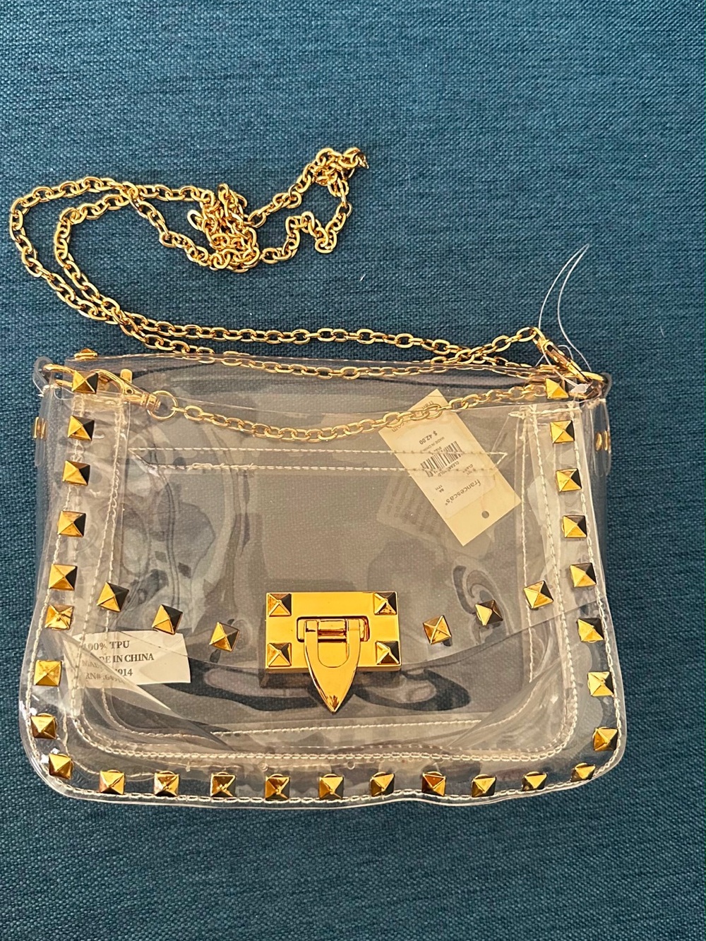 Francesca's Collections Clear Crossbody with Gold Studs & Chain